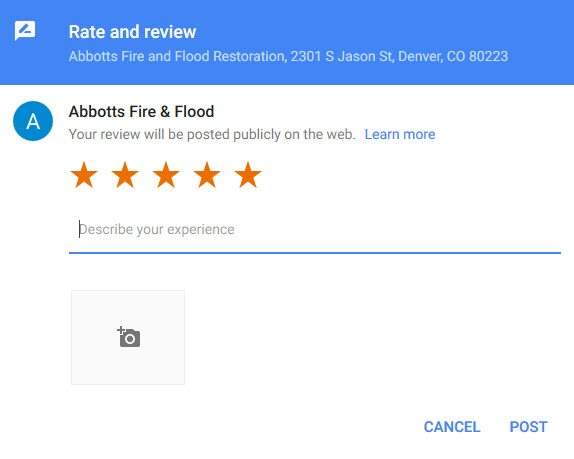 write google review Abbotts Cleanup and Restoration Colorado