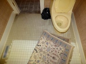 Smoke damage to tile floor of a bathroom