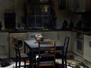 Damaged kitchen after a fire Abbotts Cleanup and Restoration Colorado