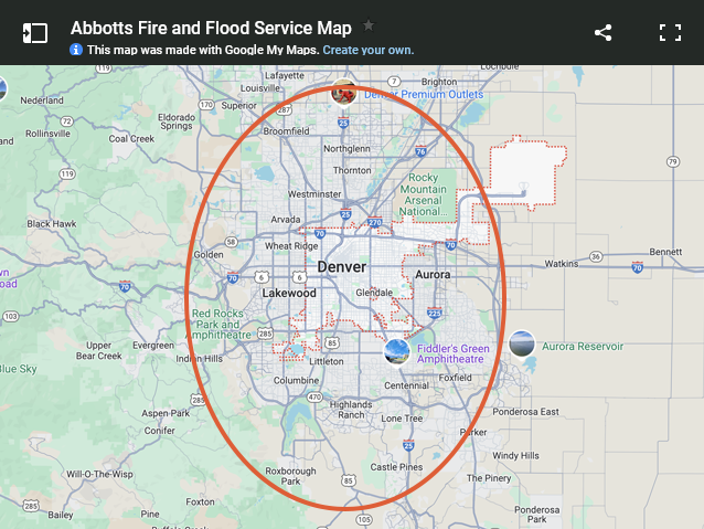 Service Area Map of Greater Denver Colorado Restoration Near Me