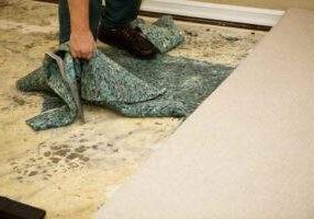 Moldy carpet being pulled up from the floor Abbotts Cleanup and Restoration Colorado